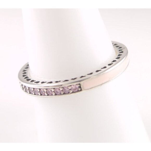 RADIANT HEARTS of PANDORA Light PINK Enamel STACKABLE Ring 191011PCZ NEW! - Picture 2 of 4
